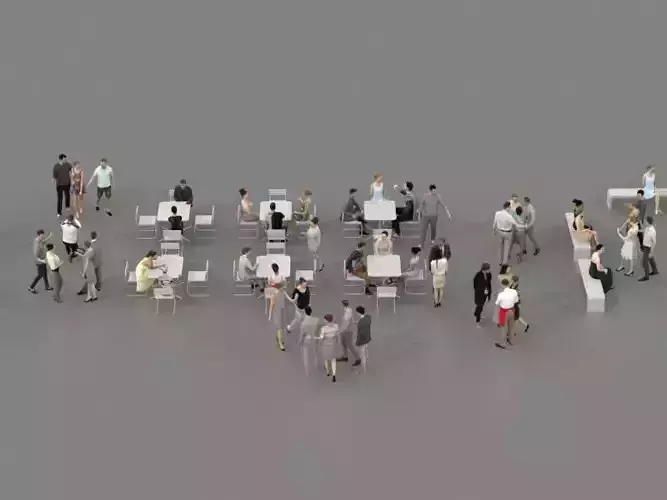 3D PEOPLE CROWDS- ULTIMATE SPEED  - CAFETERIA BENCHES - EXTERIOR Low-poly 3D model