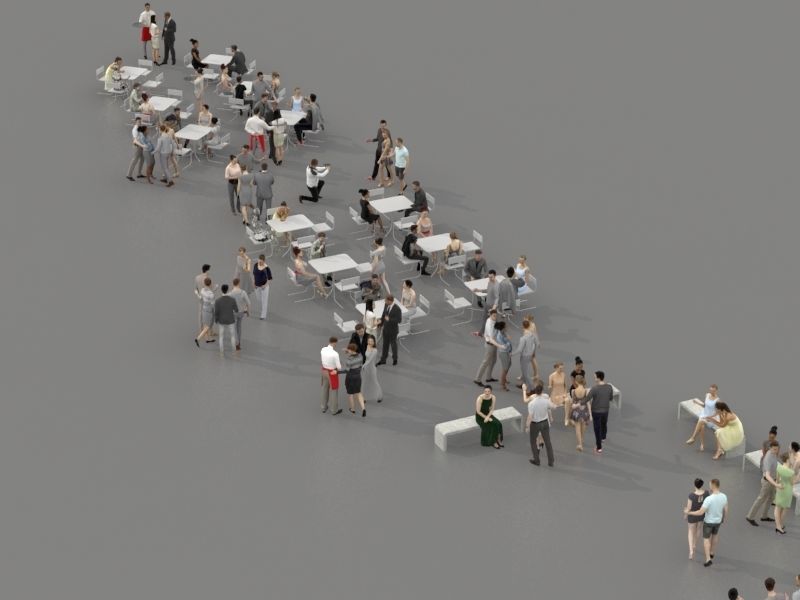 3D PEOPLE CROWDS- ULTIMATE SPEED  - CAFETERIA BENCHES - EXTERIOR Low-poly 3D model_2