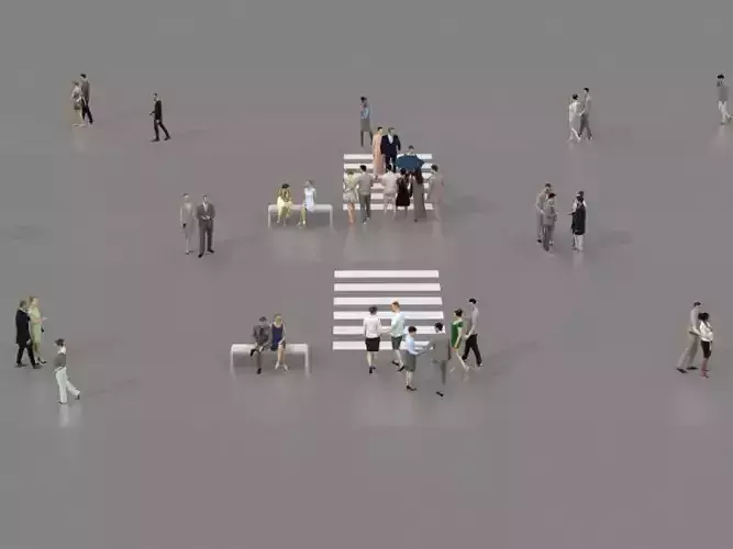 3D PEOPLE CROWDS- ULTIMATE SPEED SOLUTION - PAVEMENT - SIDEWALK Low-poly 3D model