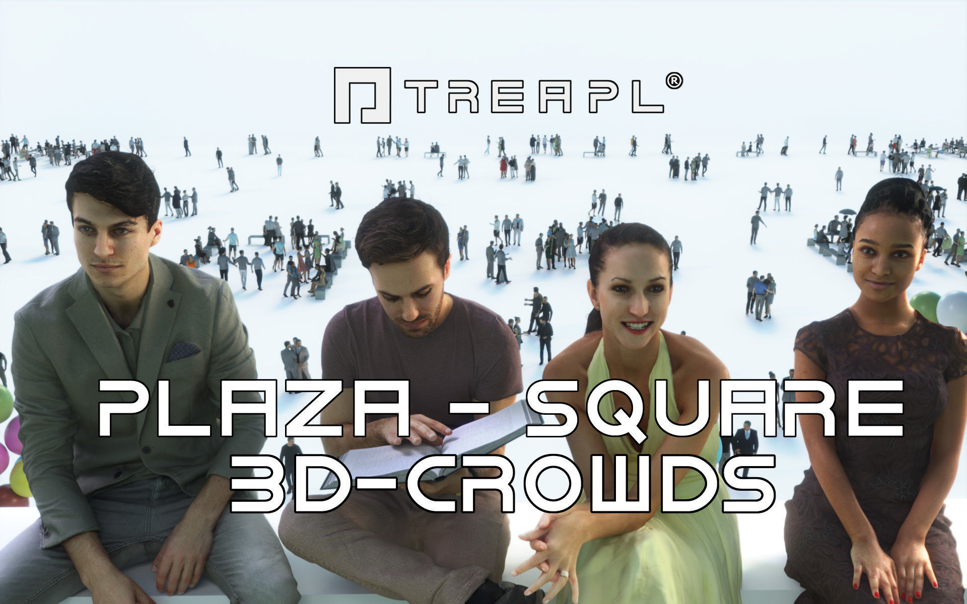 3D PEOPLE CROWDS -PLAZA SQUARE -  ULTIMATE SPEED SOLUTION   Low-poly 3D model_0