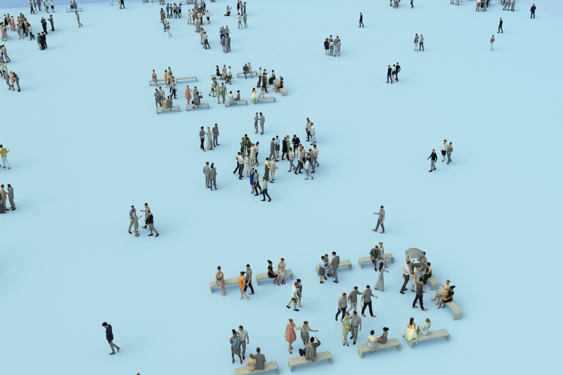 3D PEOPLE CROWDS -PLAZA SQUARE -  ULTIMATE SPEED SOLUTION   Low-poly 3D model_3
