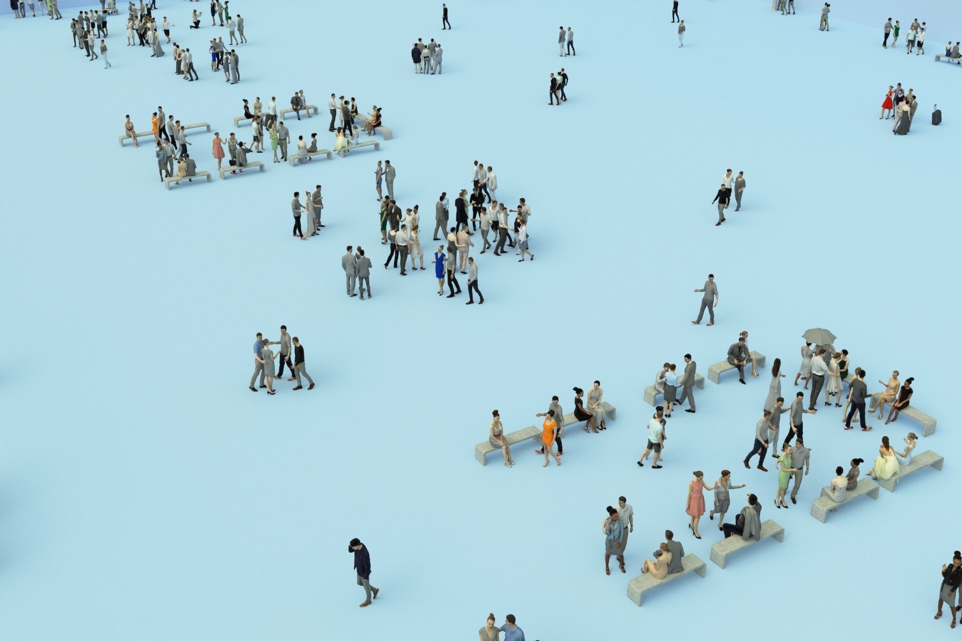 3D PEOPLE CROWDS -PLAZA SQUARE -  ULTIMATE SPEED SOLUTION   Low-poly 3D model_5