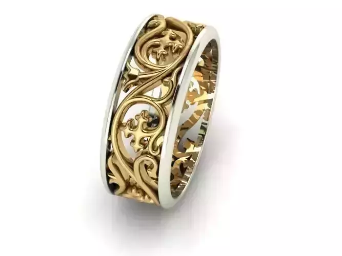 Wedding band with floral ornament 