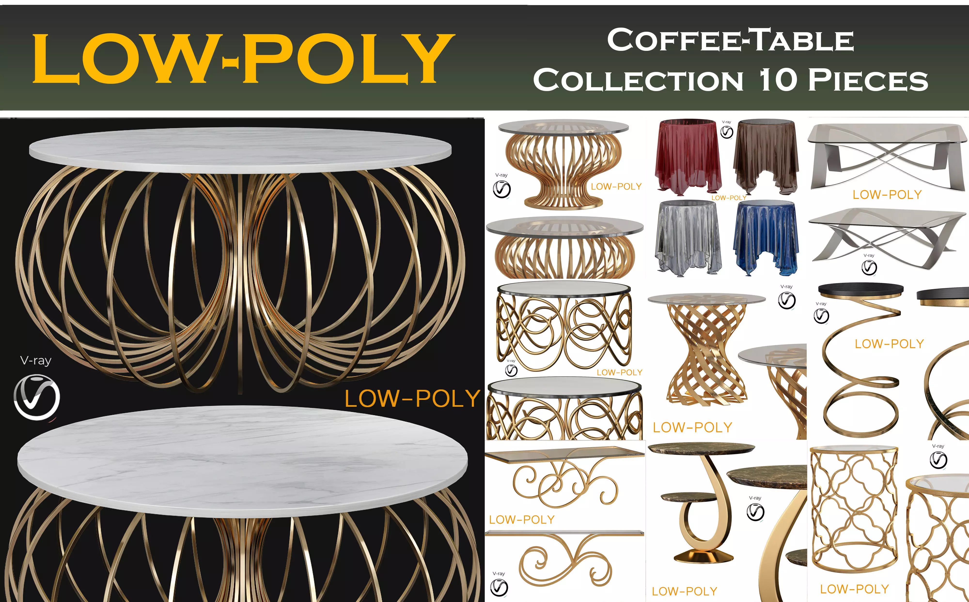 Coffee-Table Collection 10 Pieces 3d model Low-poly 3D model