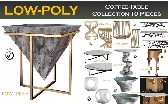 Coffee table collection 10 pieces 3d model