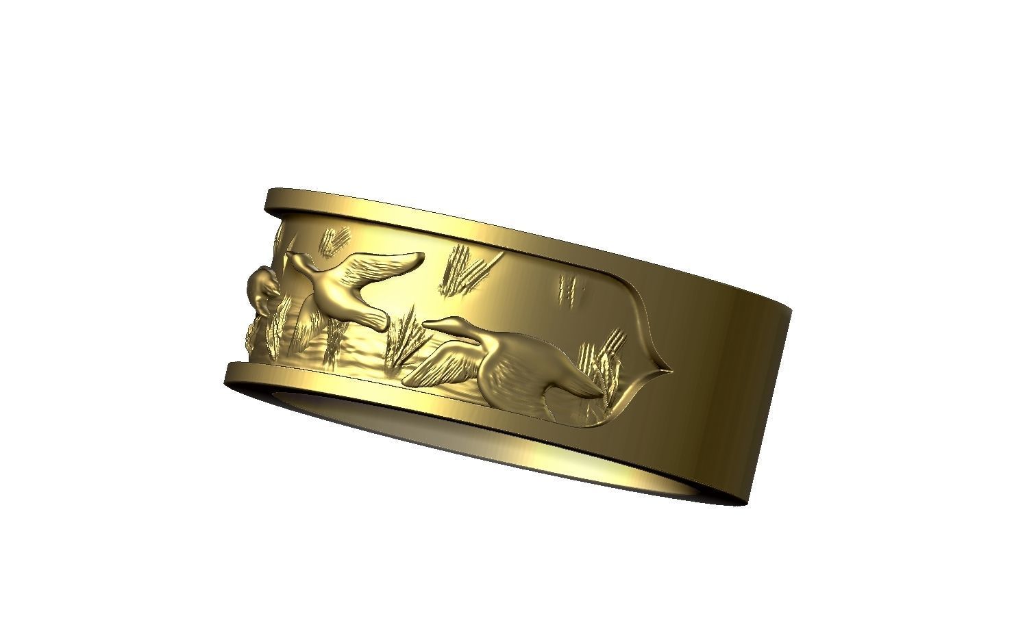 Hunter gold ring with birds 3D model_3