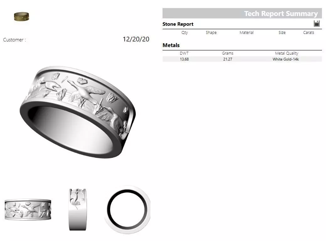 Hunter gold ring with birds 3D model_0