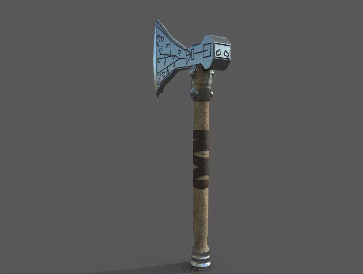 War Axe Low-poly 3D model_0
