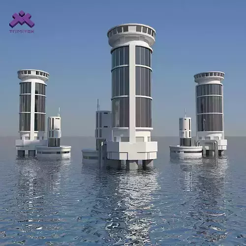 Industrial Sea Tower Low-poly 3D model