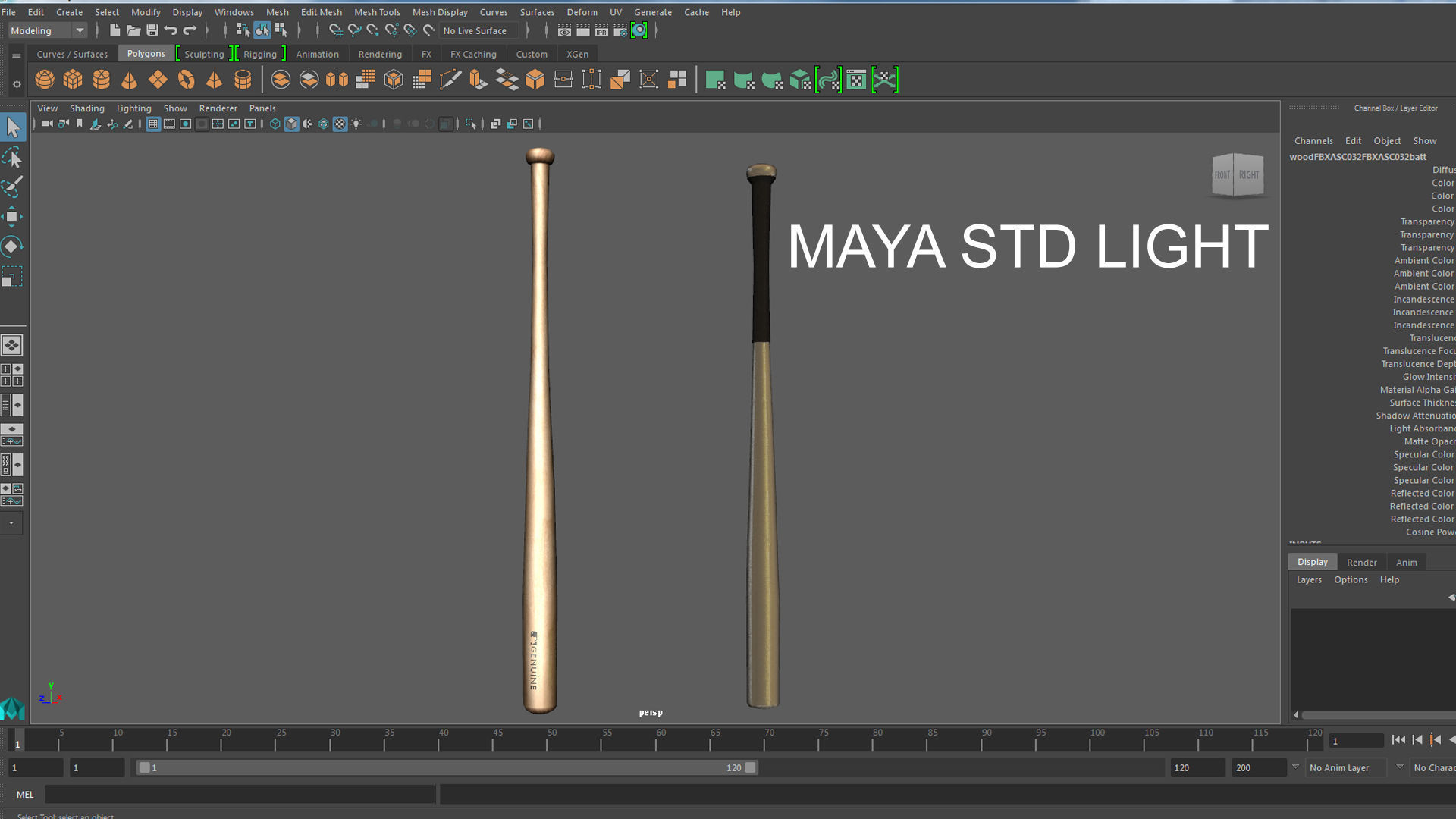 baseball bat wood and steel Low-poly 3D model_4