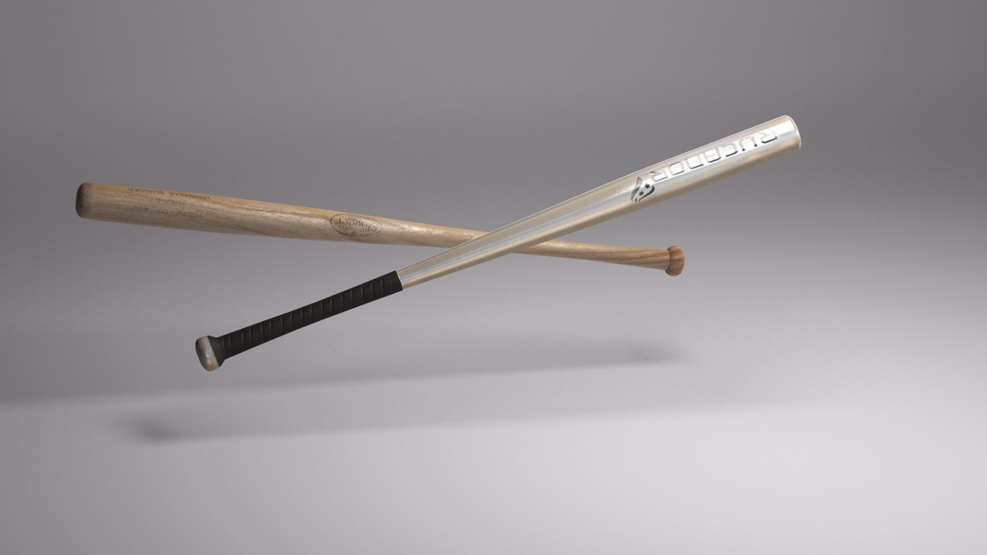baseball bat wood and steel Low-poly 3D model_10