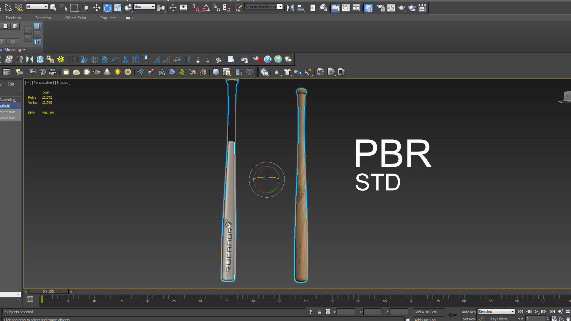 baseball bat wood and steel Low-poly 3D model_1