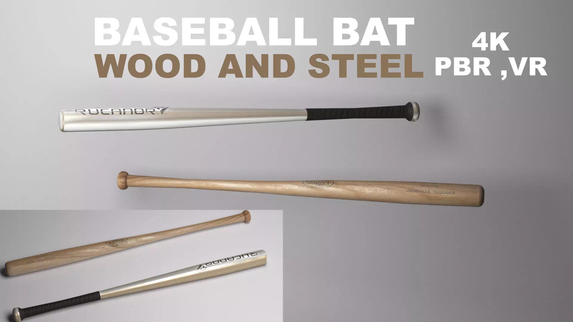 baseball bat wood and steel Low-poly 3D model_0