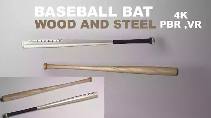 baseball bat wood and steel Low-poly 3D model baseball bat wood and steel Low-poly 3D model