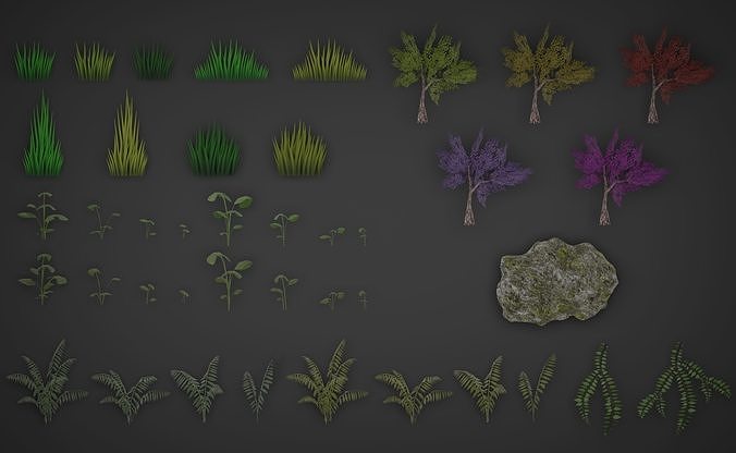 Landscape props collection Low-poly 3D model