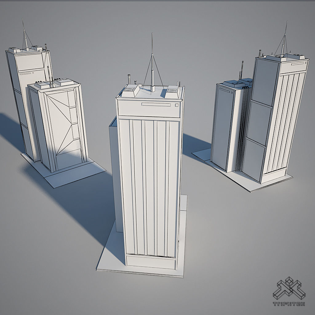 Low Poly Modern Building Set 01 3D Model Collection_11