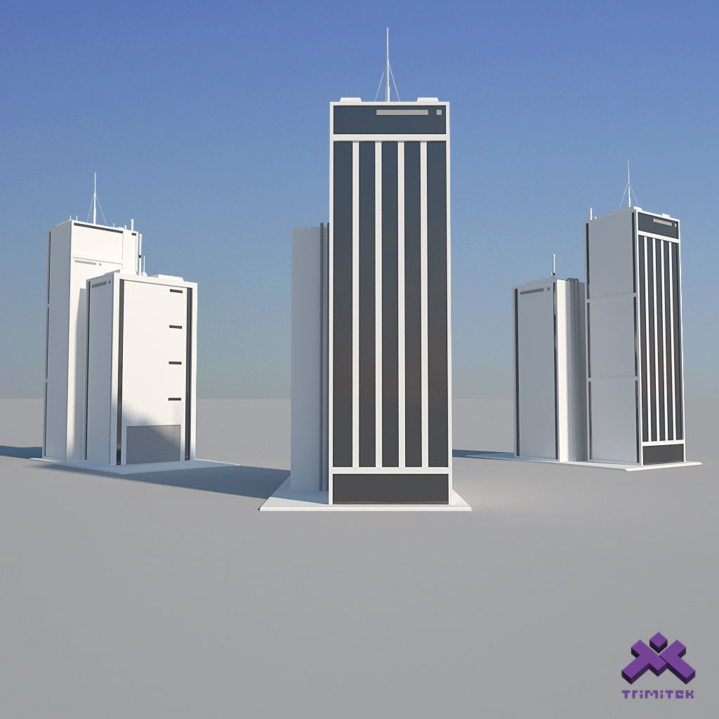 Low Poly Modern Building Set 01 3D Model Collection_8