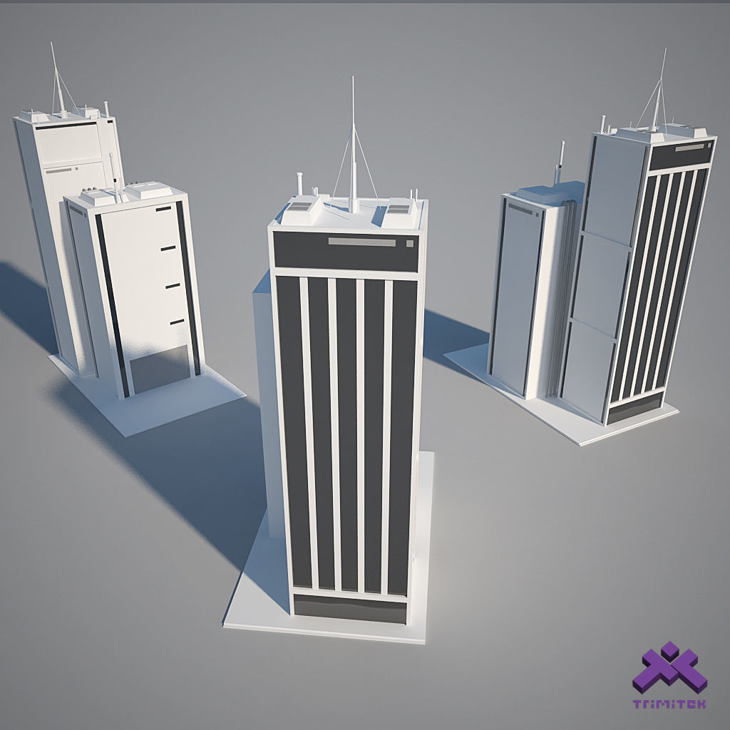 Low Poly Modern Building Set 01 3D Model Collection_10