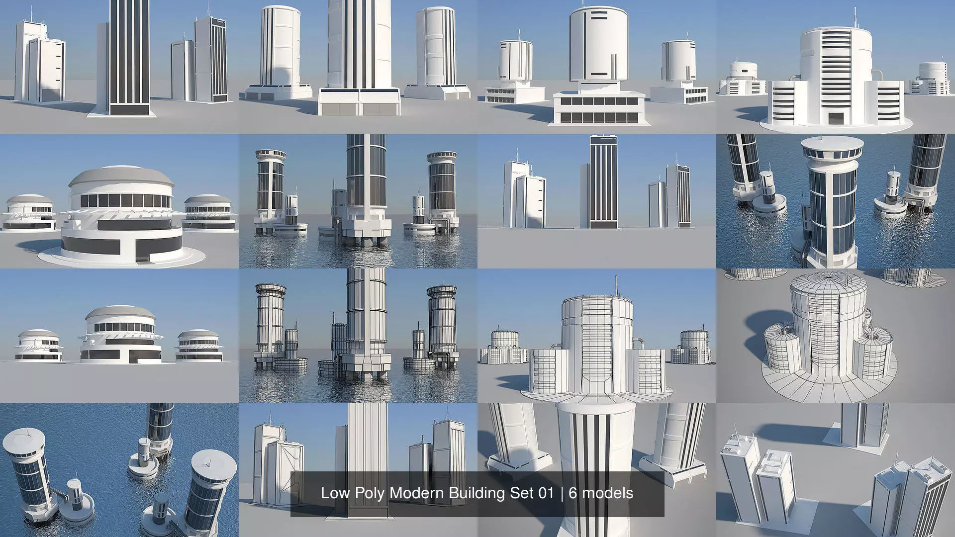 Low Poly Modern Building Set 01 3D Model Collection_1