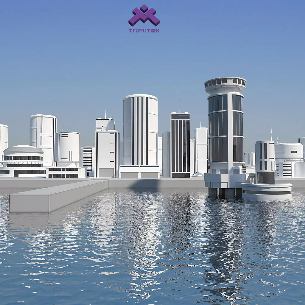 Low Poly Modern Building Set 01 3D Model Collection_0