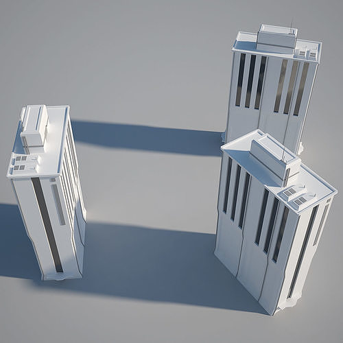 Low Poly Modern Building Set 02 3D Model Pack 6