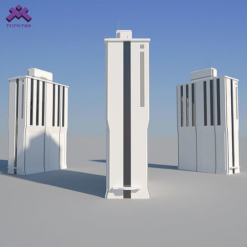 Low Poly Modern Building Set 02 3D Model Pack 2