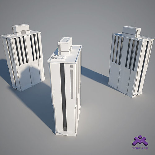 Low Poly Modern Building Set 02 3D Model Pack 4