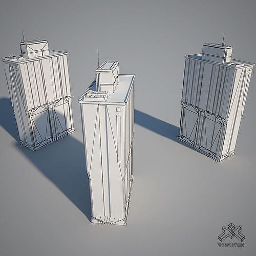 Low Poly Modern Building Set 02 3D Model Pack 5