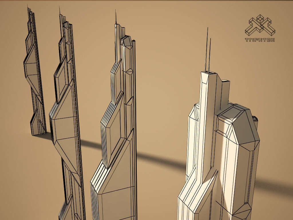 Futuristic Sci-Fi Skyscraper 01 Low-poly 3D model_9
