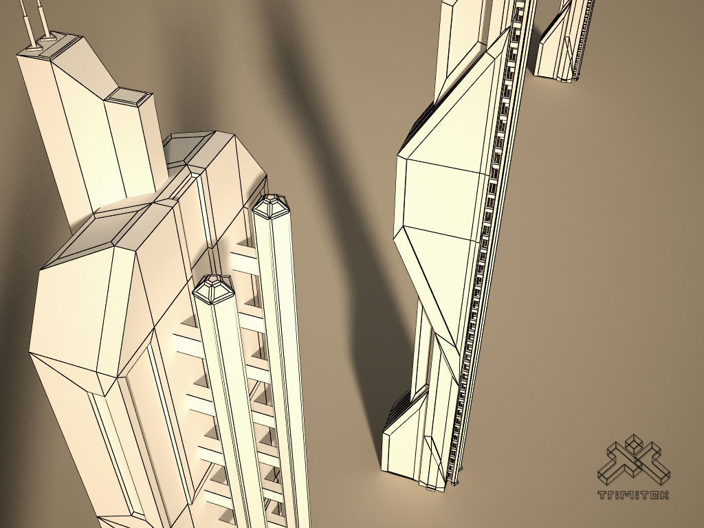 Futuristic Sci-Fi Skyscraper 01 Low-poly 3D model_11