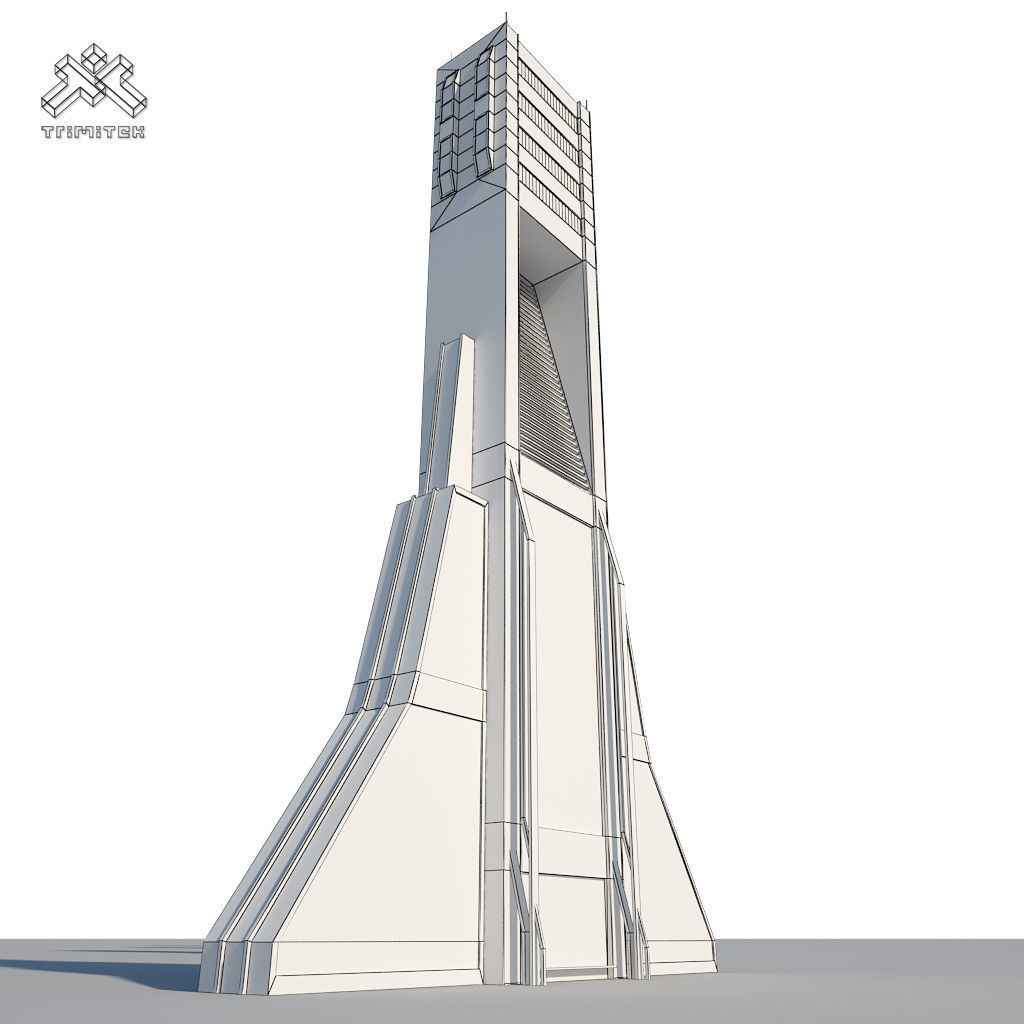 Futuristic Sci-Fi Skyscraper 02 Low-poly 3D model_11