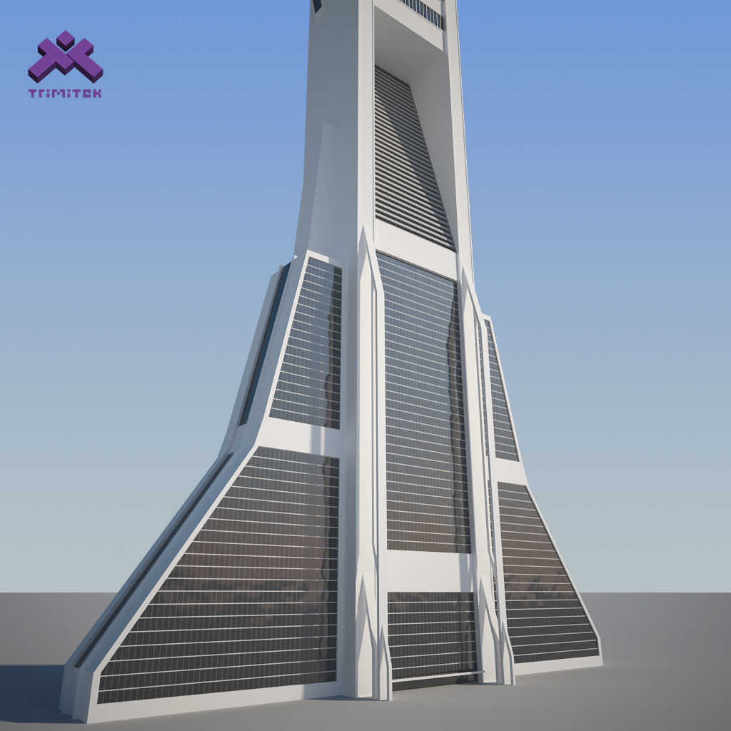 Futuristic Sci-Fi Skyscraper 02 Low-poly 3D model_9