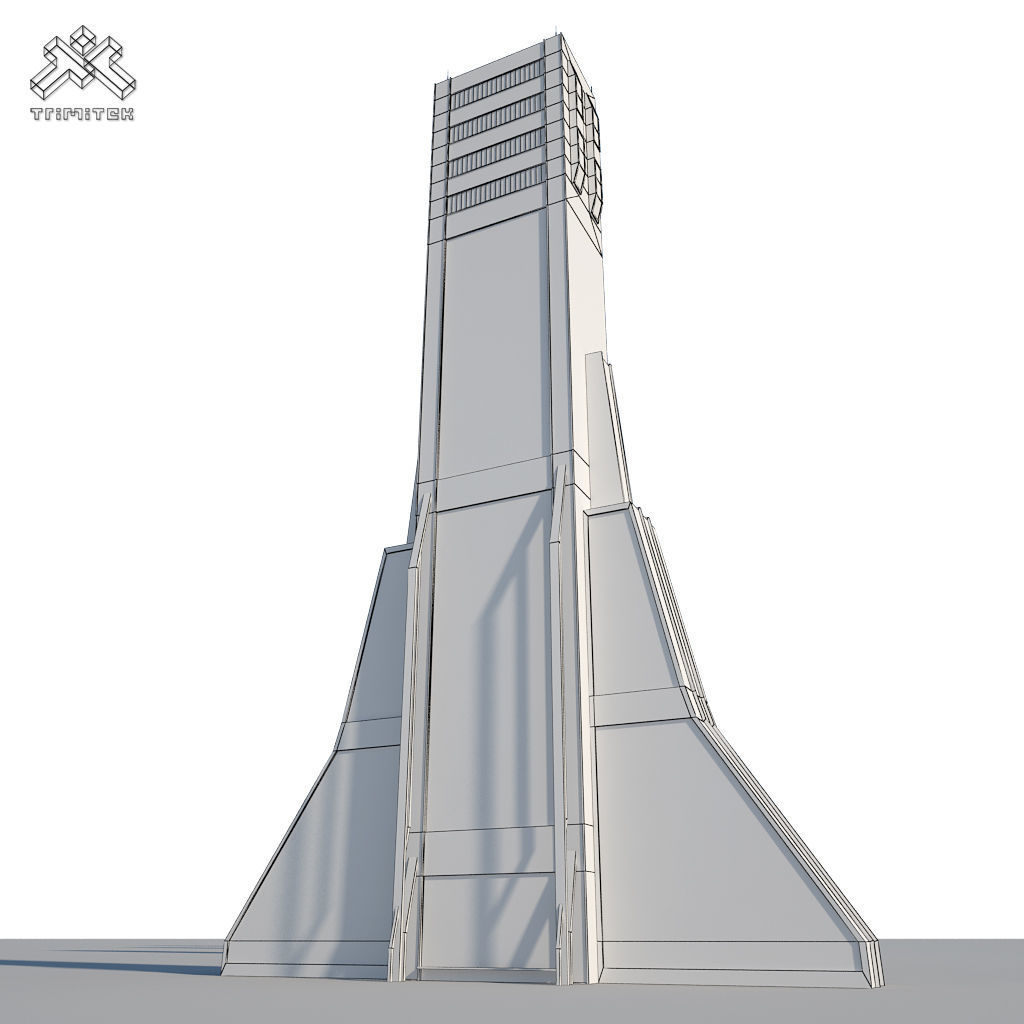 Futuristic Sci-Fi Skyscraper 02 Low-poly 3D model_13