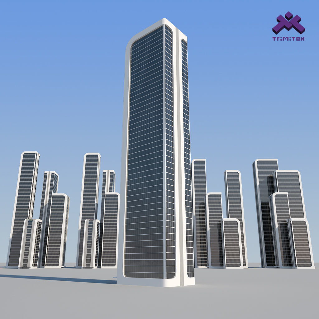 Futuristic Sci-Fi Skyscraper 03 set Low-poly 3D model_2
