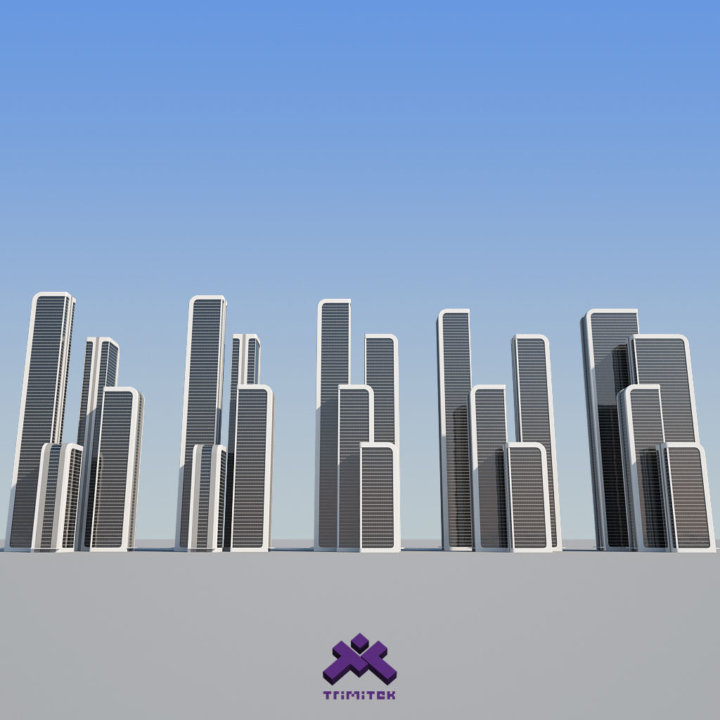 Futuristic Sci-Fi Skyscraper 03 set Low-poly 3D model_6