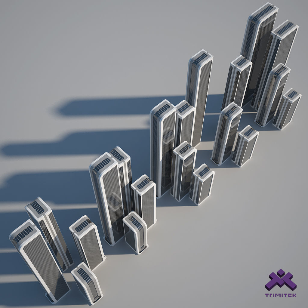 Futuristic Sci-Fi Skyscraper 03 set Low-poly 3D model_8