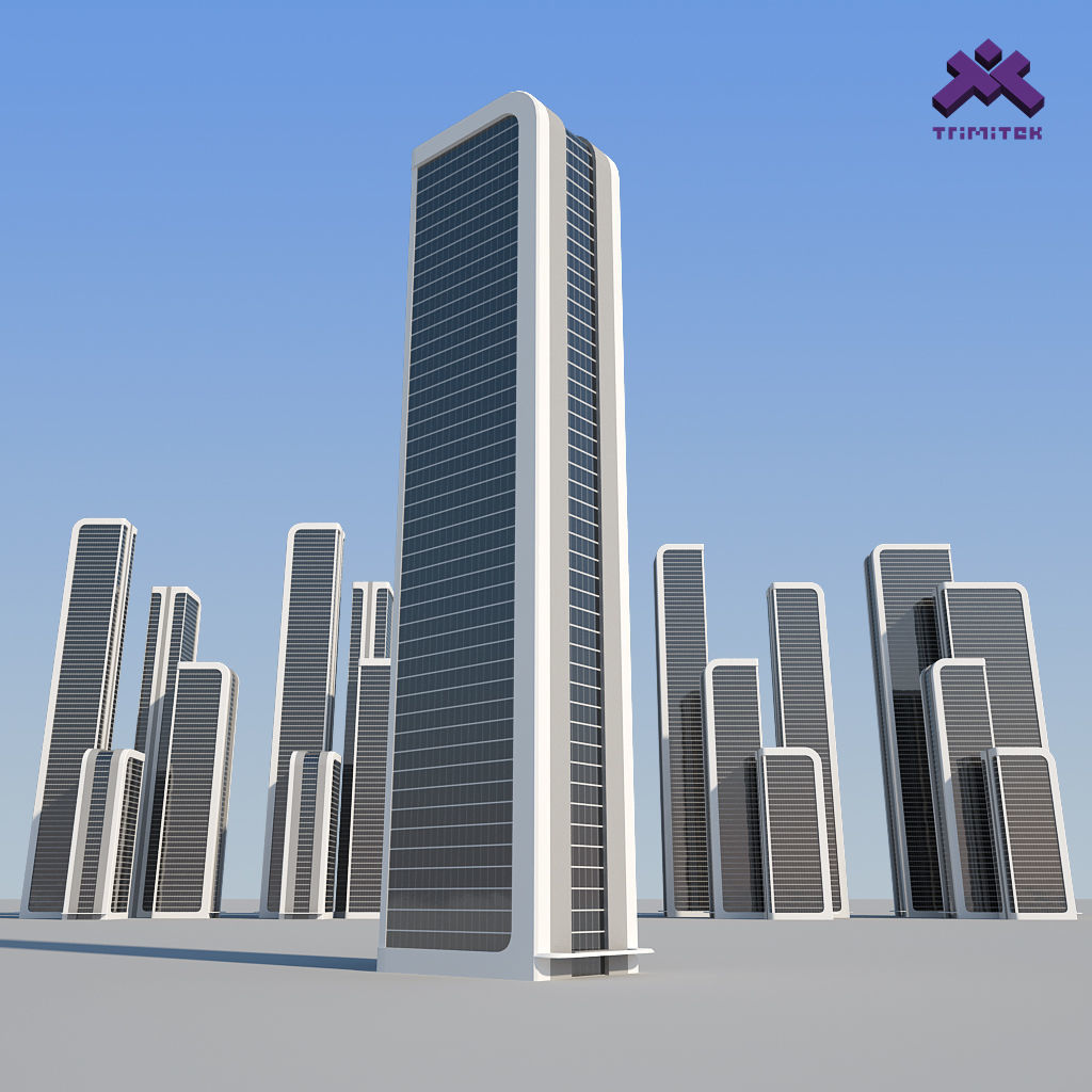 Futuristic Sci-Fi Skyscraper 03 set Low-poly 3D model_1
