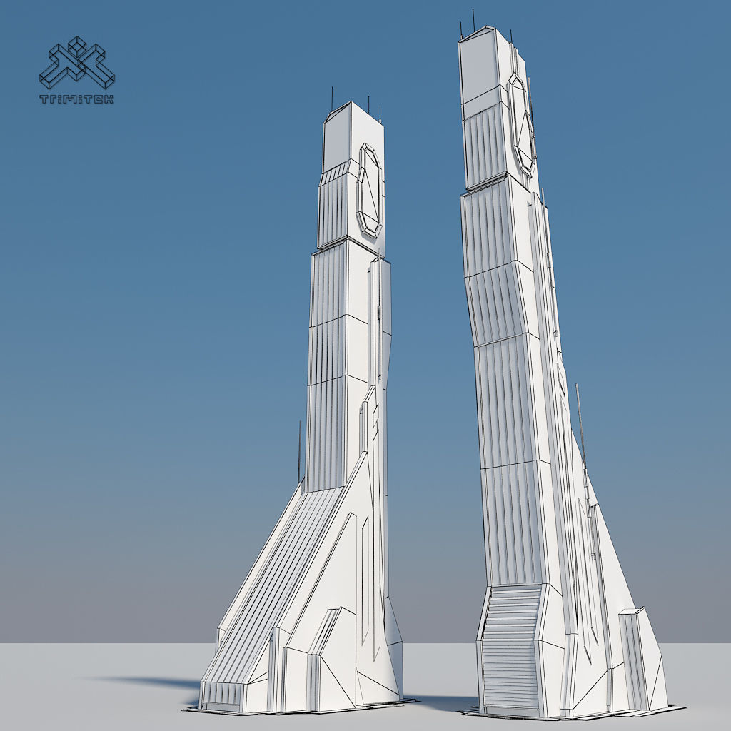 Futuristic Sci-Fi Skyscraper 04 Low-poly 3D model_11