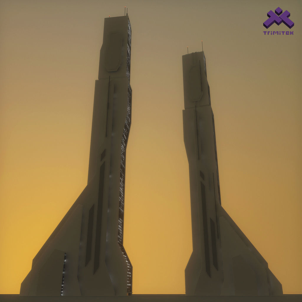 Futuristic Sci-Fi Skyscraper 04 Low-poly 3D model_2