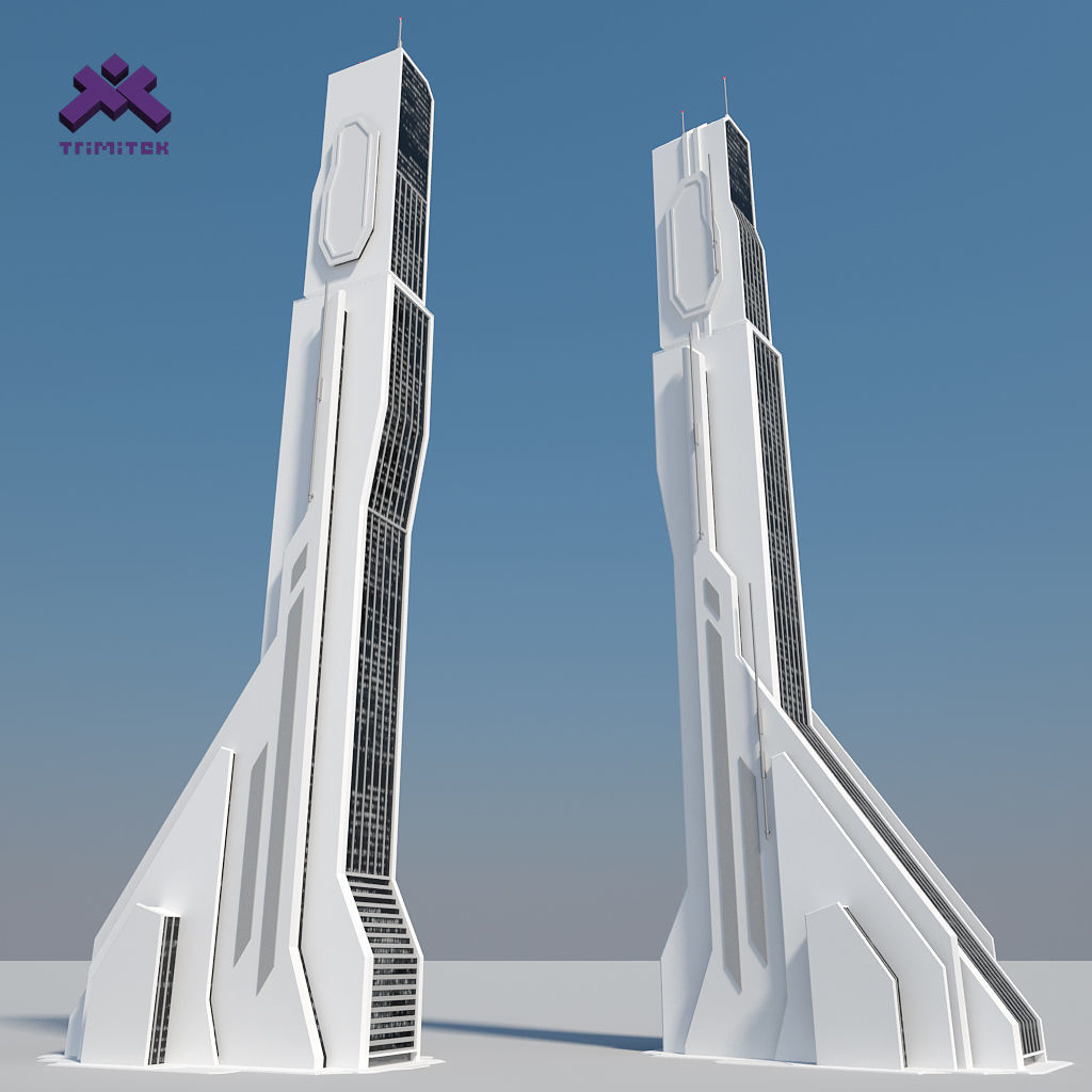 Futuristic Sci-Fi Skyscraper 04 Low-poly 3D model_6