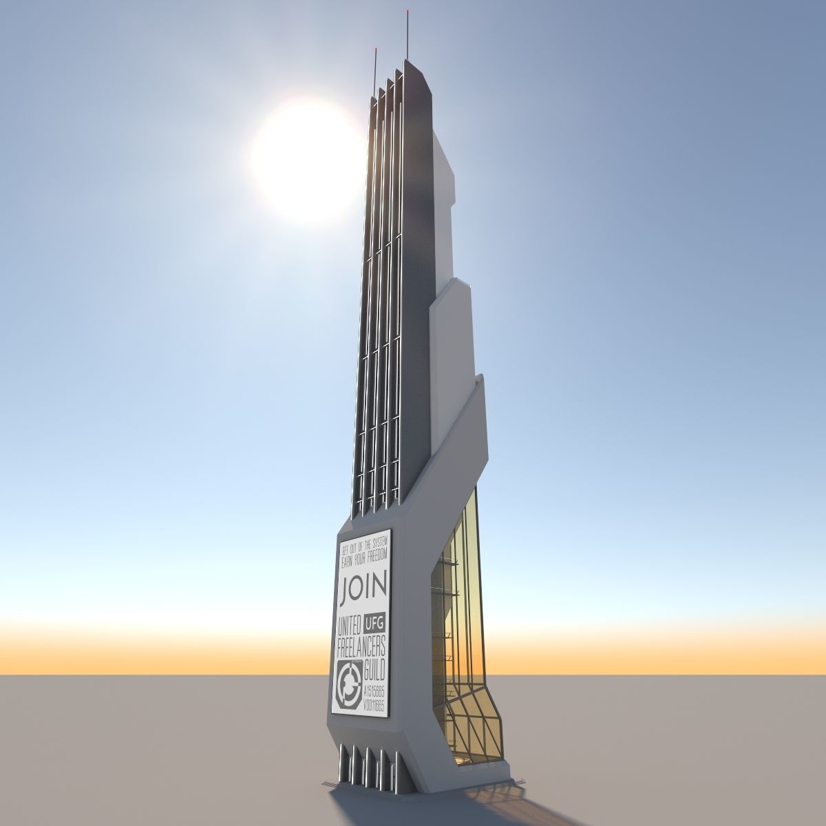 Futuristic Sci-Fi Skyscraper 06 3D model_9