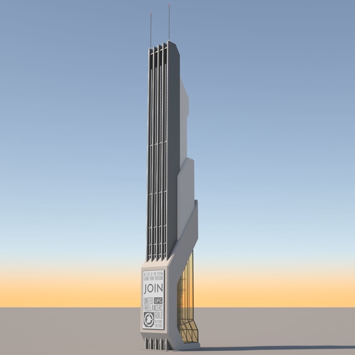 Futuristic Sci-Fi Skyscraper 06 3D model_4
