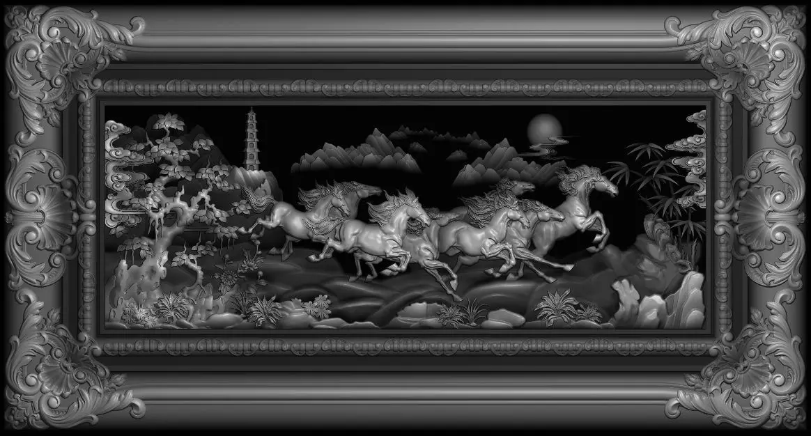 Mural Horse wood carving file stl OBJ and ZTL for CNC 3D print model