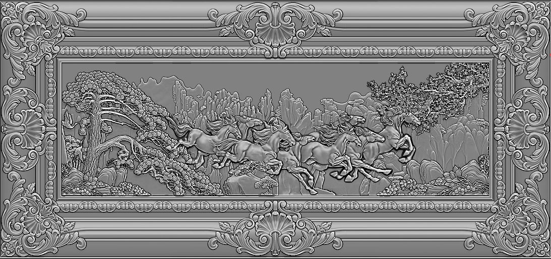 Mural Horse wood carving file stl OBJ and ZTL for CNC 3D print model_9