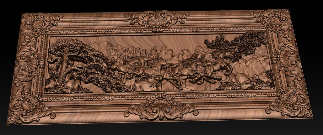 Mural Horse wood carving file stl OBJ and ZTL for CNC 3D print model_4