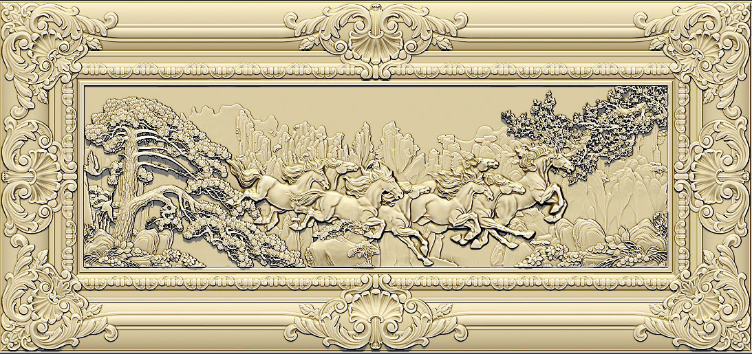 Mural Horse wood carving file stl OBJ and ZTL for CNC 3D print model_5