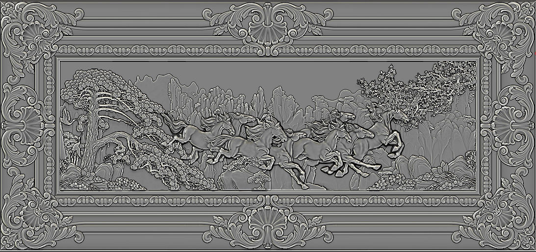 Mural Horse wood carving file stl OBJ and ZTL for CNC 3D print model_8