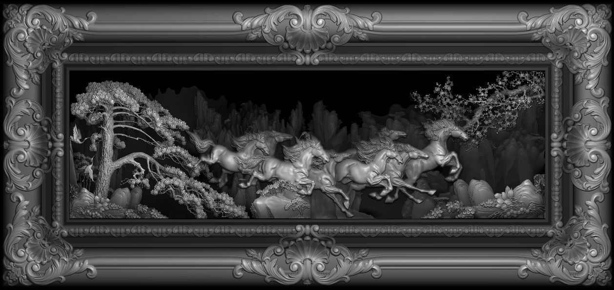 Mural Horse wood carving file stl OBJ and ZTL for CNC 3D print model_1