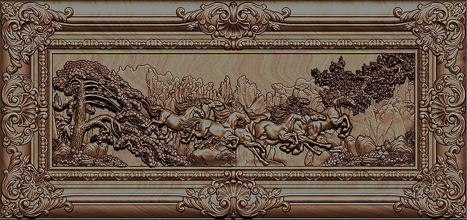 Mural Horse wood carving file stl OBJ and ZTL for CNC 3D print model