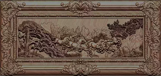 Mural Horse wood carving file stl OBJ and ZTL for CNC 3D print model